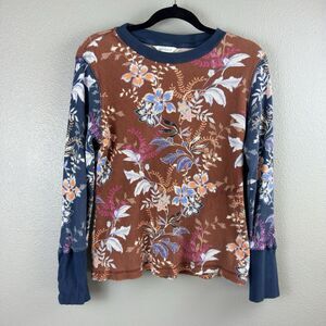 Sundance Floral Thermal Top PXL Cottagecore Waffle Knit  Velvet Floral Boho